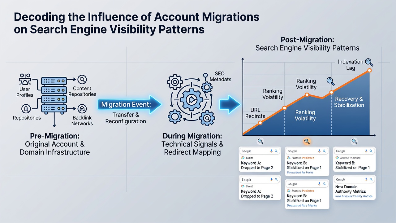 Graph showing search visibility fluctuations following account migration events